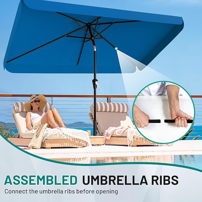 AreShark 6.5 x 10 FT Rectangular Valance Patio Umbrella, Outdoor Umbrella with Tilt and Crank, Market Table Umbrellas W/ 6 Ribs UV Protection for Garden, Deck, Backyard and Pool, Royal Blue