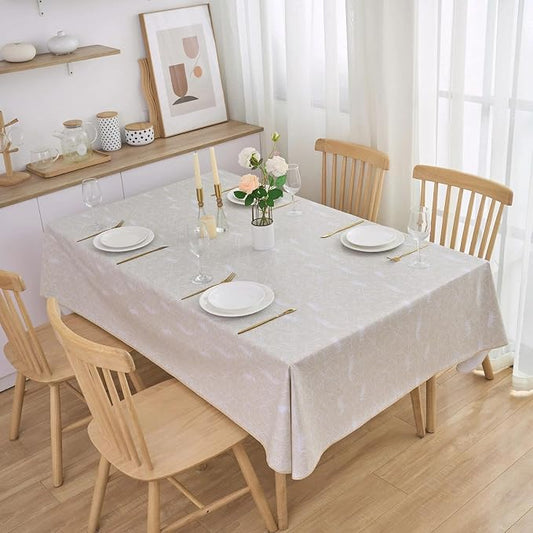 LIBERECOO Heavy Duty Vinyl Tablecloth with Flannel Backing Waterproof Oil-Proof Plastic Table Cloth Stain-Resistant Wipeable Rectangle or Square Table Cover for Indoor and Outdoor 60 x 102 Inch