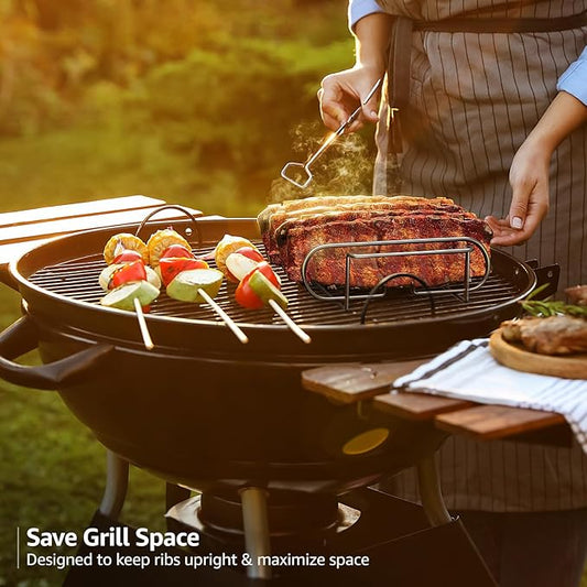 Sorbus Non-Stick Rib Rack - Porcelain Coated Steel Roasting Stand – Holds 4 Rib Racks for Grilling & Barbecuing - Perfect BBQ Accessories for Smoker and Grill - Durable and Convenient Design (Silver)