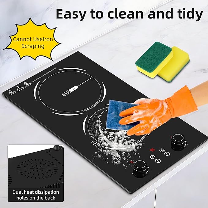 2 Burner Electric Cooktop,110V 2400W Electric Stove Top with LED Touch Control,9 Power Levels, 99 minute Timer, Safety Lock,Overheat protection single burner cooktop