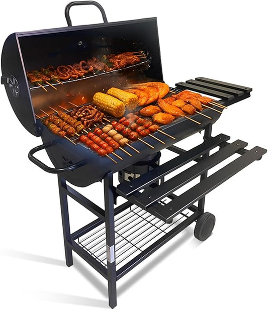 Charcoal Grill BBQ Outdoor Cooking Smoker with Side Table, Large Cooking Area for Patio, Backyard, Camping, Picnics, Tailgating and Parties