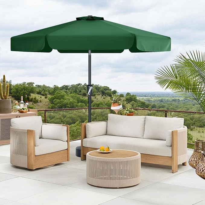 MASTERCANOPY 7.5ft Patio Umbrella with Valance, Crank & Tilt, Forest Green | 6 ribs, UV/fade-resist, waterproof, vent, for garden/deck/yard/pool