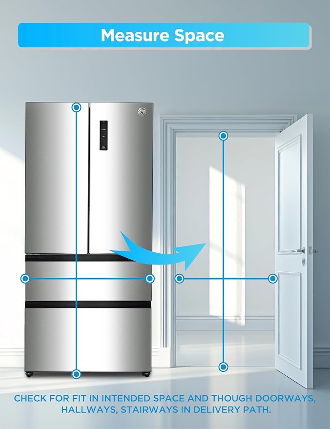 Commercial Cool 18.9 Cu. Ft. French Door Refrigerator, 33 Inch Wide Refrigerator with 2 Bottom Mount Freezer Drawers, Frost Free, LED Lighting, Digital Temperature Control, CCRF1890KS, Stainless Look | 33 Inch Wide Refrigerator with 2 Bottom Mount Free...
