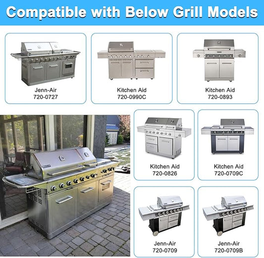 Grill Parts for Jenn-Air 720-0727 720-0709 720-0709B & Kitchenaid 720-0990C 720-0893 720-0826 720-0709C 860-0003, Grill Heat Plates Burners Igniter for Jenn-Air 720-0727 5 Burner Gas BBQ Grill