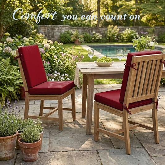 California Umbrella Outdoor Dining Chair, Set of 2 Patio Seat Cushions, 20 x 40 Inch, Premium Outdoor Memory Foam, Fade Resistant, Sunbrella Fabric, Fabric Ties, Jockey Red
