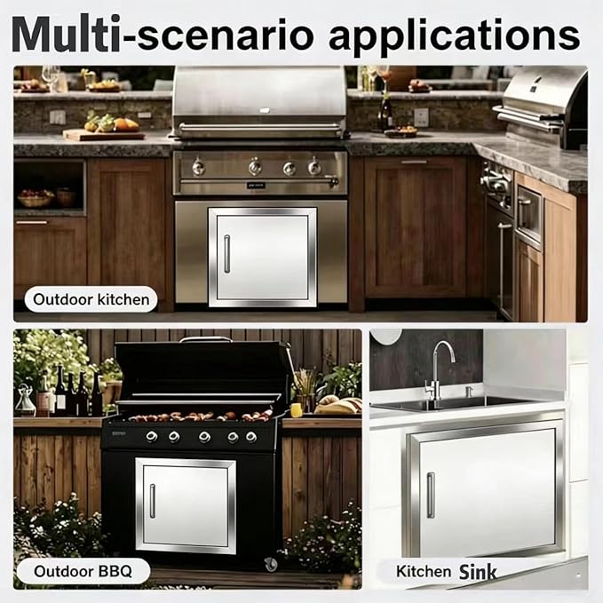 Outdoor Kitchen/BBQ Access 26.3" W X 26.3" H Double Doors,Thickened 304 Stainless Steel Flush Mount Outdoor Kitchen Accessories Door for Indoor/Outdoor Kitchen Outdoor Cabinet BBQ Island