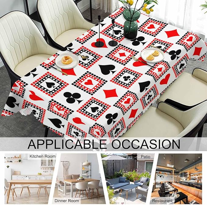52x70 Inch Tablecloth Playings Cards, Poker Diamond Hearts Spades Poker Non-Fading Table Covers Kitchen Dinning Tabletop Decoration, Washable Table Cloth for Outdoor and Indoor Use