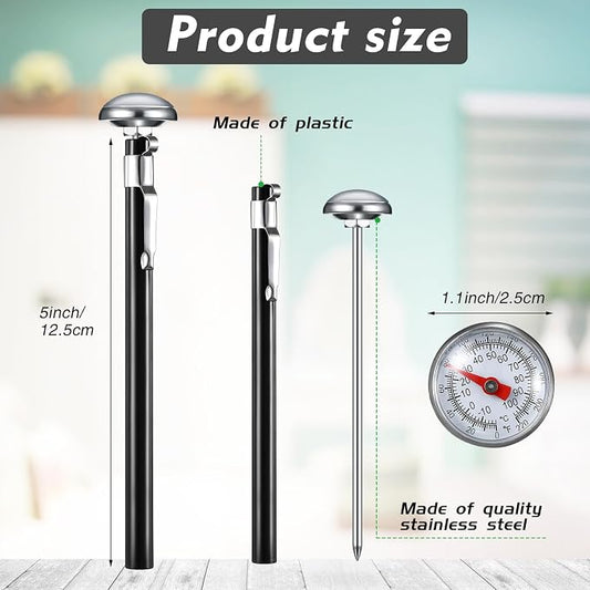 Xuhal 24 Pcs Stainless Steel Kitchen Dial Thermometer 5",Black | Long Probe Instant Read, 1 Inch Dial Fahrenheit Celsius Scale, Pocket Clip Design, For Chefs Meat BBQ Grill Oven Cooking
