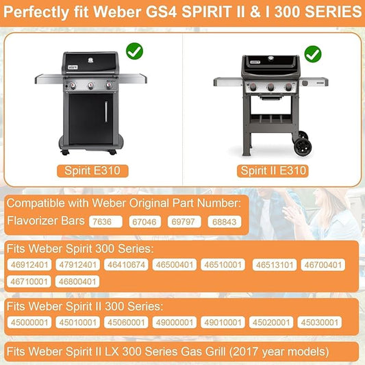 7636 Flavorizer Bars for Weber Spirit II/I 300 SER E310 S310 E315 Accessories Weber GS4 Spirit 2 Parts Replacement for Weber Burner Cover 67046 69797 3400302,Webber Parts 15.3" Bars,Porcelain-enameled