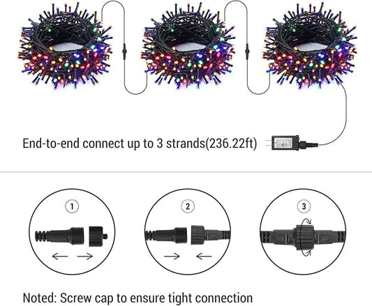 Brizled Colored Outdoor Christmas Lights, 78.74ft 240 LED Xmas Tree Lights | Connectable; 8 Modes; Waterproof; Timer; Indoor Twinkle Plug in Mini String Light for Xmas Tree Fireplace Party Garden Decor