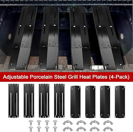 GasSaf Heat Plate Shield Adjustable, Heat Tent Burner Covers Extends from 11.75" up to 21" L, Porcelain Flavorizer Bar Universal Replacement for Brinkmann, Charbroil, Nexgrill and More Grills (4-Pack)