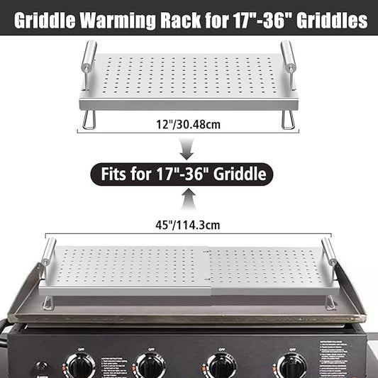 SafBbcue Adjustable Griddle Warming Rack for Blackstone 17"-36" Griddles, Grill Warming Rack Compatible with Weber 6784, Universal BBQ Griddle Rack for Most Tabletop/Flattop Griddles and Grill