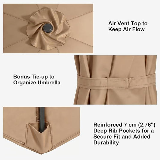 11FT Cantilever Patio Umbrella Replacement Canopy, 8 Ribs 64"-66", Upgraded 600D 220GSM Heavy-Duty Fabric, Waterproof & UV Resistant (Canopy Only)