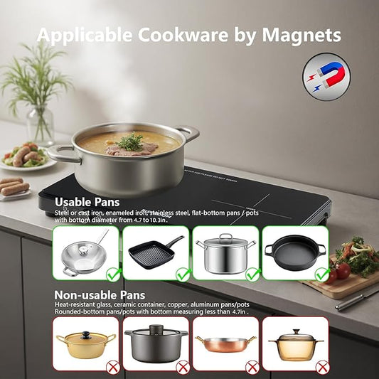 Double Induction Cooktop: Apartment-Friendly Dual Burner with Precision Temp Control (140°F-460°F) – No Breaker Trips, Perfectly Seared Steak & Never-Burnt Eggs