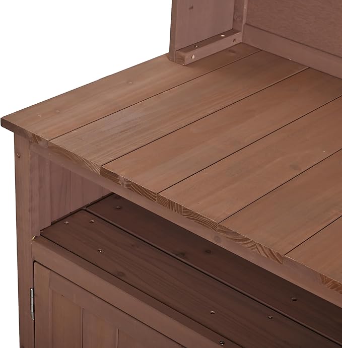 Merax 45.3" Large Outdoor Fir Wood Potting Bench with Storage, Multi-Functional Patio Kitchen Island with 6-Shelf Hutch+2 Cabinets+2 Drawers+3 Hooks, Garden Workstation for Planting, Gardening, Brown