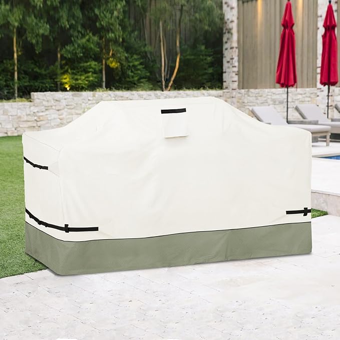 86 Inch Island Grill Cover - 600D Heavy Duty Waterproof All Weather Protection Outdoor Cover,Beige&Grayish Green