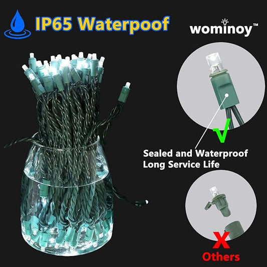 25ft 50 Counts Cool White LED Christmas Lights - Commercial Grade White Christmas Lights Outdoor Waterproof, LED String Lights Indoor 5mm Wide Angle Green Wire, Xmas Tree Lights, IP:65, UL