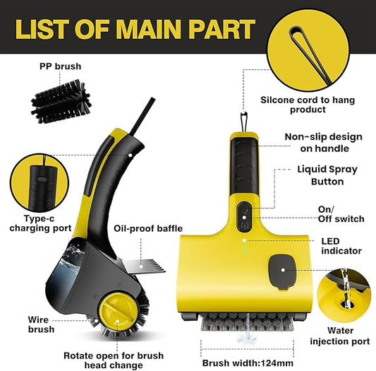 Electric Grill Brush for Outdoor, Cordless Rechargeable Grill Brush with Water & Cleaning Solution Tank, IPX7 Waterproof, 304 Stainless Steel, Automatic Grill Cleaner for BBQ Grates