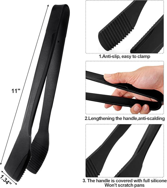 Silicone BBQ Tongs, Stainless Steel Clamp for Grilling & Salad | 11" silicone kitchen tongs, stainless steel BBQ clamp, multipurpose for bread, steak, fish & salad, heat-resistant & non-slip