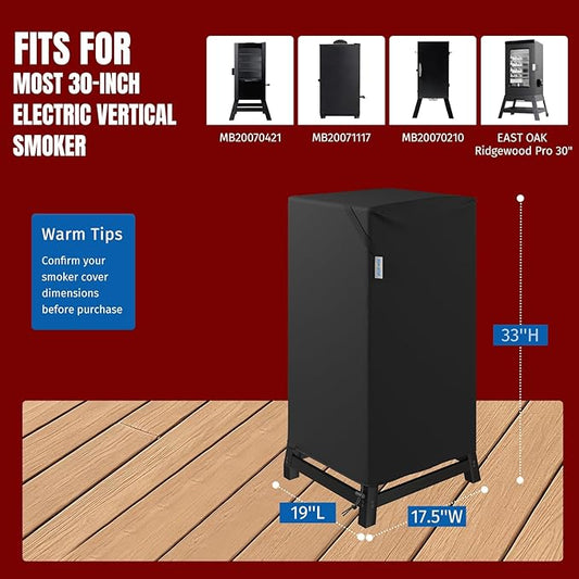 SHINESTAR 30 Inch Electric Smoker Cover for Masterbuilt, East Oak, 600D Heavy Duty Waterproof Vertical Smoker with Zipper & Straps, Grill Cover for Charbroil, Dyna Glo and More 30-Inch Vertical Smoker