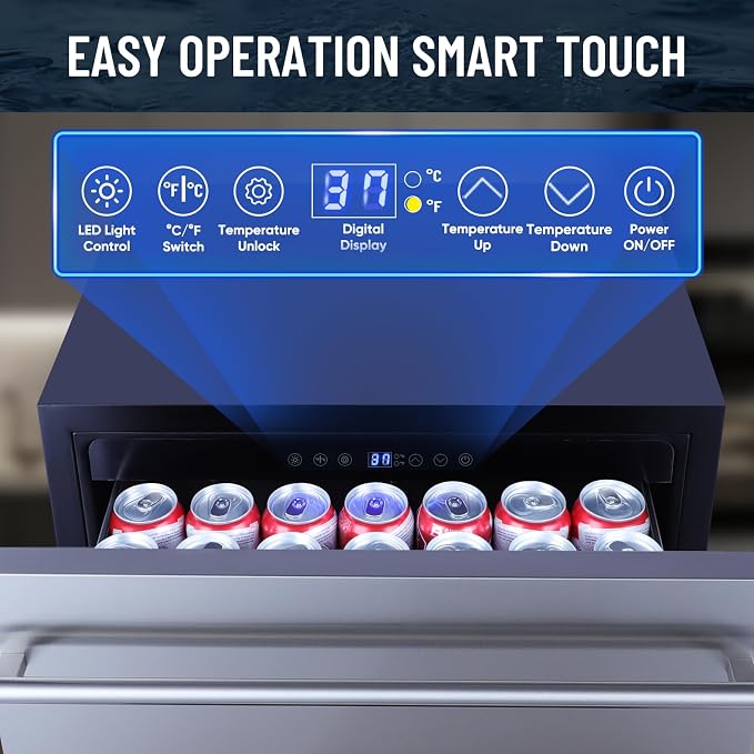 ORYMUSE 24 Inch Outdoor Drawer Refrigerator, Undercounter Beverage Cooler Fridge with Stainless Steel Seamless Drawers, 154 Can Capacity Beverage Center for Patio, Kitchen and Commercial Use
