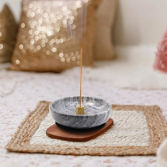 Natural Marble Incense Burner, Stick and Reflux Incense Holder, Handmade Stick Incense Burner, Ideal for Incense Smoking, Incense Burning and Decoration (Extra Large 5.91inGrey)