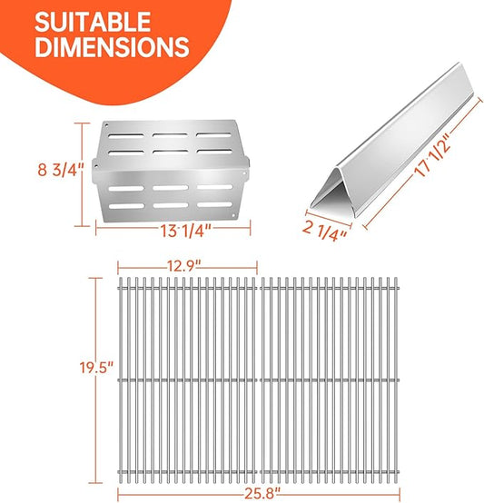 2Pack 9MM 7524 7528 Cooking Grates with 7622 Heat Deflectors 7620 Flavorizer Bars for Weber Genesis Grill Replacement Parts E-310 E-320 E-330 S-310 S320 S-330 EP-310 EP-320