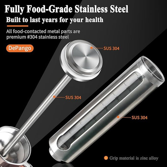 DePango Meat Injector, Stainless Steel Marinade Injector Flavor Syringe Kit with 2-oz Measurement Window for Smoker Food BBQ Grill, Cooking Turkey Chicken Steak Beef Brisket Pork-Chops, 3 Meat Needles