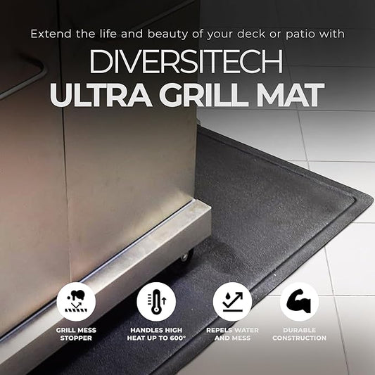 Diversitech Outdoor Gas Grill BBQ & Fire Pit Mat 48" x 30" - Protects Decks & Patios - 10 Year Warranty, Black