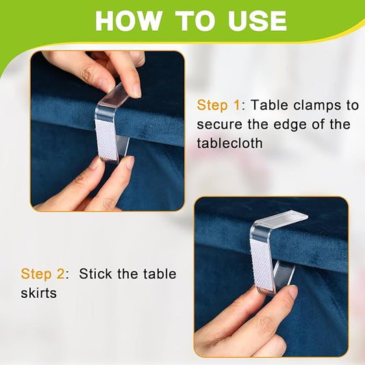 Yerliker 60 Pcs Clear Table Skirting Clips with Hook and Loop Plastic Tablecloth Clips for Meeting Party Indoor Outdoor Events