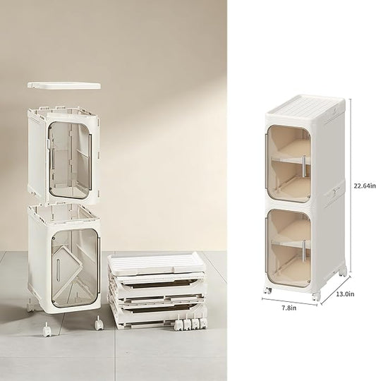 LXLXXL Narrow Storage Cabinet Slim Bathroom Storage Cabinet with Movable Wheels Tall Bathroom Organizer Skinny Cabinet for Small Spaces๏ผ2-Tier Beige