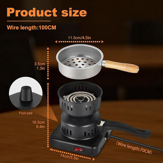 Electric Charcoal Burner 500W Electric Stove Starter for Hookah | For Hookah,100CM Power Cable,black,All copper wire