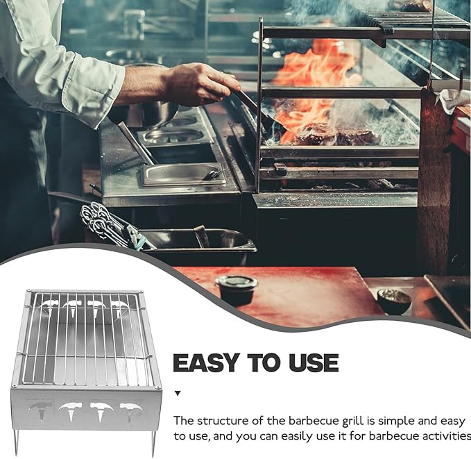 Portable Stainless Steel Foldable Bbq Grill Stove for Camping Outdoor Cooking, 36x26.5x17.5cm Charcoal Grill Rack, Lightweight Bbq Supply for Hiking and Backyard