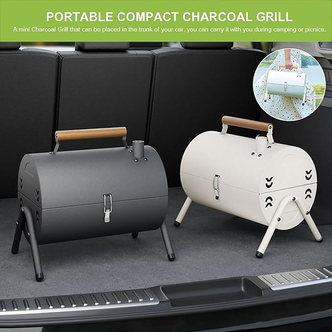 Portable Charcoal Grill,Small BBQ Grill with Smoker Double-Side Use,Mini Tabletop Barbecue Grill,Outdoor Charcoal Barrel BBQ Grill for Backyard Camping Picnics Compact Camping Grills