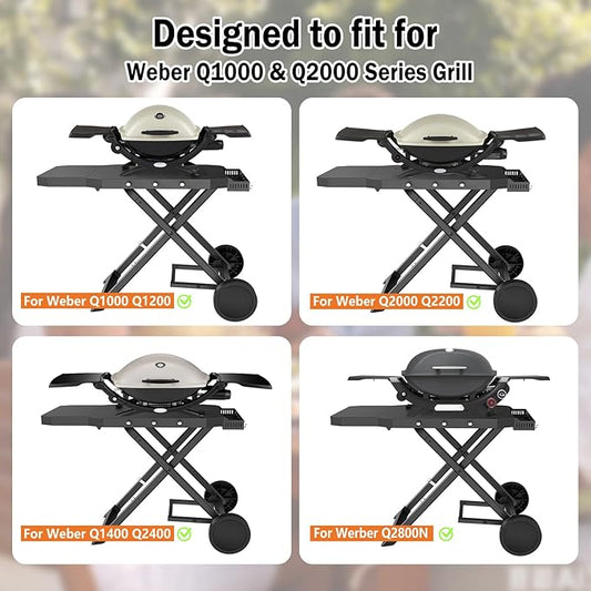 Grill Cart for Weber Q1200, Q1000, Q2200, Q2400, Portable Grill Stand for Blackstone 17"& 22" Table Top Griddles, Foldable Grill Cart for Pizza Ovens with Shelf for Gas Cylinder