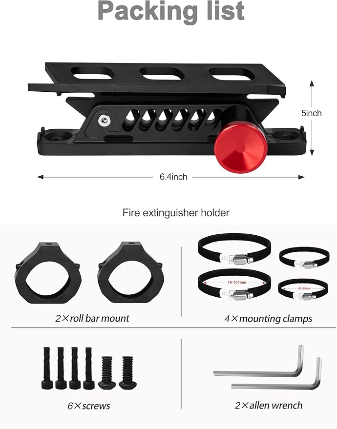 Quick Release UTV Fire Extinguisher Mount Kits, Adjustable Roll Bar Fire Extinguisher Holder Bracket Easy Install on 1.75"-2" Roll Cage, Compatible with Polaris RZR/Can Am X3/Jeep Wrangler