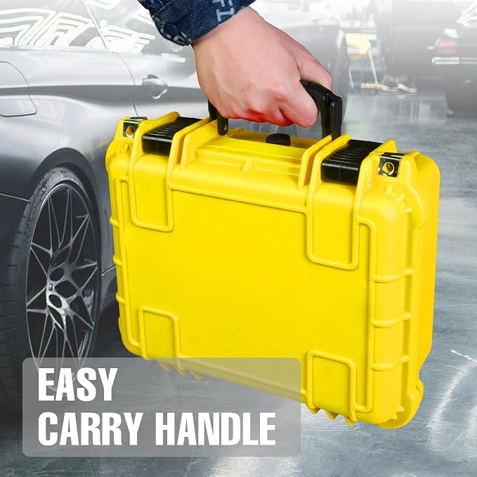 Jack Boss 14x 11.5x 6.5 Inch Hard Case, Portable Weather Waterproof Protective Camera Case with Customizable Foam, Fit Use of Drones, Camera, Equipments, Yellow
