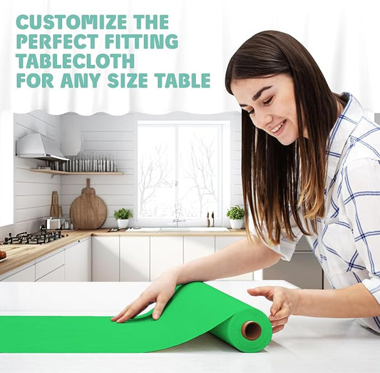 Tablecloth Roll – 54" X 110' Green Premium Plastic Table Cloths with Cutter Box - Cut to Size - Decorative Rectangle Table Cover Smooth Tablecloth - Disposable Table Cloths for Parties, Weddings.