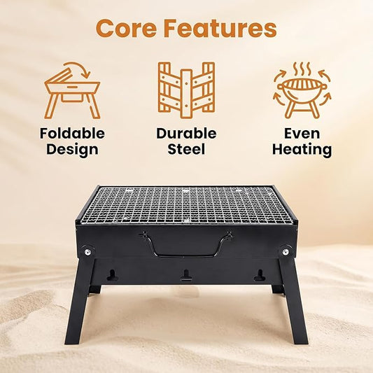Foldable Small Portable Charcoal Grill, Mini BBQ Grill Tabletop Charcoal Grill, Compact Camping Grill for Outdoor Picnic Backyard, Reusable Alternative to Disposable Grills