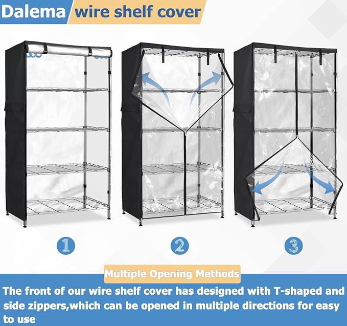 Waterproof Shelf Cover,Outdoor 600D Heavy Duty Dustproof Storage Shelves Cover,30''x14''x62'' Shelf Covers for Wire Shelving with Zippers,Storage Rack Covers with Clear Front