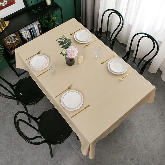 LIBERECOO Vinyl Tablecloth with Flannel Backing, Champagne, Waterproof, Stain-Resistant, Easy-Clean Table Cover for Dining, Kitchen, and Outdoor Use, 60" x 120" Rectangle
