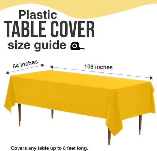 Exquisite 66% Thicker Premium Plastic Table Cloth Rectangle Table Cover 0.5 Mil 24 Pack Yellow Table Cloth 54 Inch x 108 Inch Disposable Tablecloth Won't Tear Easily Like Cheap Thin Brands