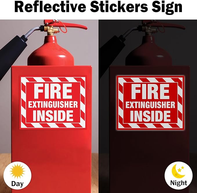 T&R Fire Extinguisher Inside Sign Stickers - 10 Pack - 5" x 4" Self-Adhesive Vinyl Reflective, UV Resistant, Waterproof, Fade and Scratch Resistant, Suitable for Vehicles Indoor and Outdoor