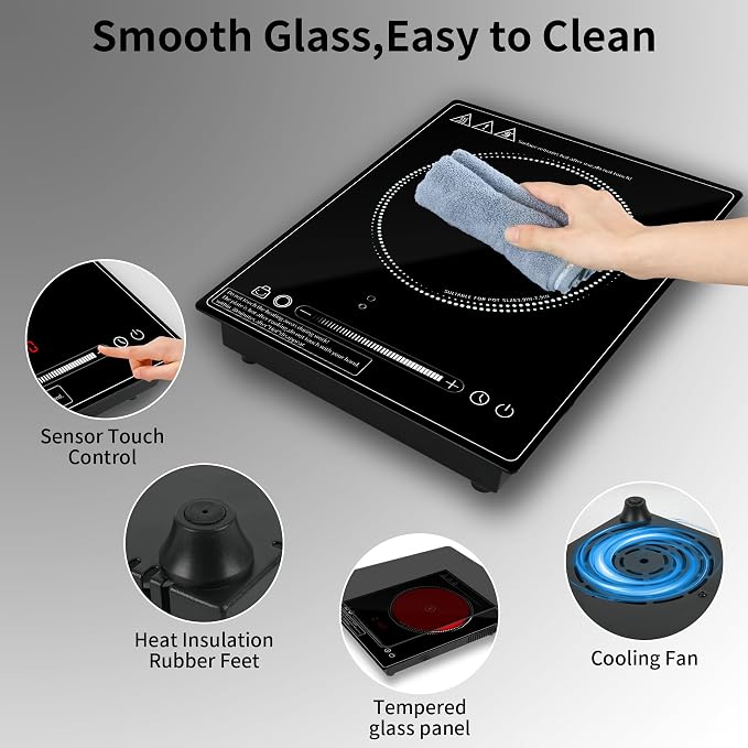 Single Burner Electric Cooktop,110V 1800W portable cooktop,Electric Stove Top with LED Knob Control,10 Power Levels, 2HTimer, Safety Lock, portable cooktop Overheat protection