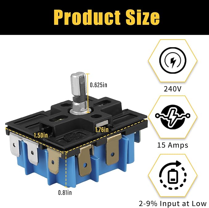 WPW10434452 W10434452 Dual Infinite Stove Control Switch Replace for 2118918, AP6021365, PS11754687, EAP11754687 Fits for Whirlpool, for Maytag,for Amana,for KitchenAid Electric Ranges