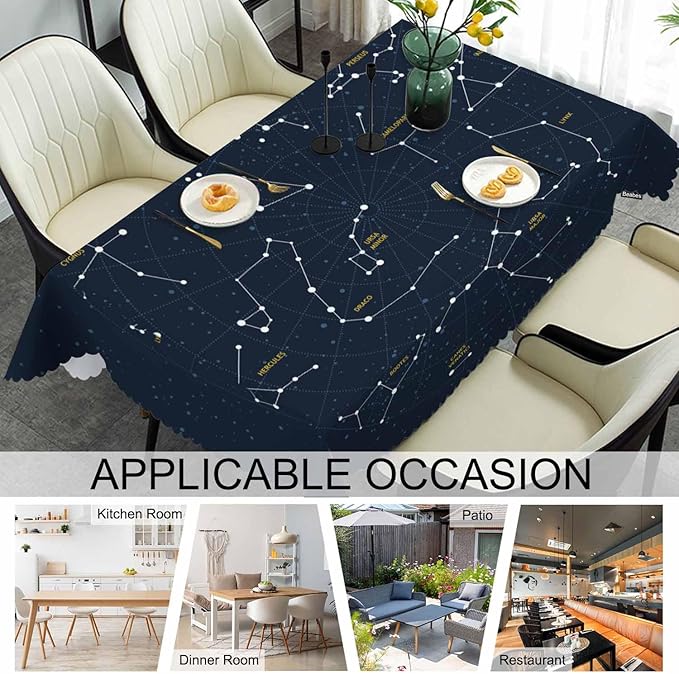 Sky Map Rectangle Tablecloth 52x70 Inch Cosmos Stars Constellations Galaxy Space Dining Table Cloth Table Cover for Home Kitchen Restaurant Party Buffet Picnic, 4-6 Seats