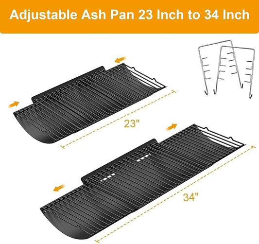 LS'BABQ 23" to 34" Adjustable Ash Pan for Charcoal Grill Chargriller 1224 1324 2121 2222 2123,Oklahoma Joe Charcoal Grill Royal Gourmet, Ash Pan with 2PC Fire Grate Hanger