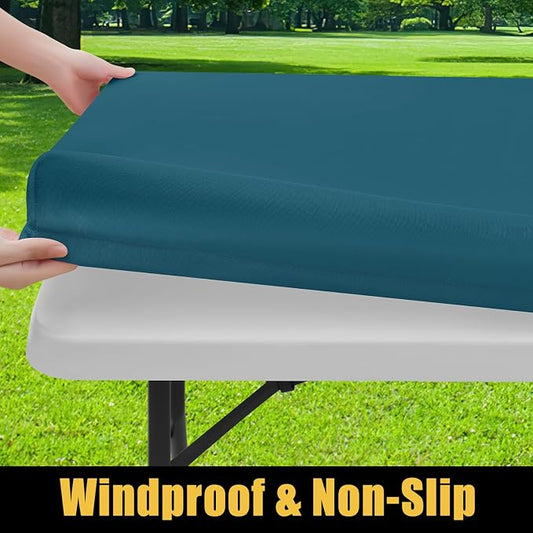 Smiry Rectangle Picnic Table Cloth, Waterproof Elastic Fitted Tablecloths for 4 Foot Tables, Washable Polyester Table Cover for Camping, Indoor and Outdoor (Peacock Blue, 24"x48")
