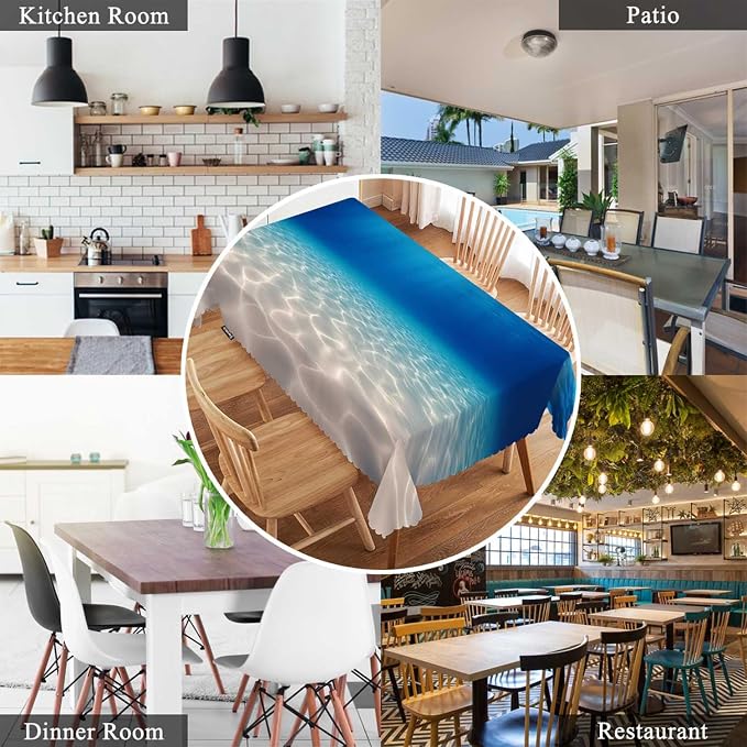 Swono Ocean Blue Rectangular Tablecloth Underwater Ocean Sandy Sea Bottom Washable Table Cloth Kitchen Dining Room Table Cover for Party Dinner Wedding 50x72 Inch Tablecloths
