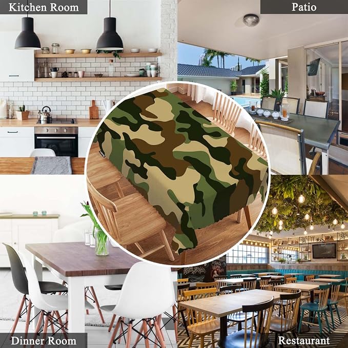 Swono Camouflage Tablecloth Beige Black Military Camouflage Oblong Table Cloth Decorative Table Cover for Kitchen, Party Banquet and Holiday Tablecloth, 52x70 Inch(4-6 Seats)